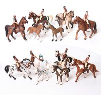 Realistic Horse and Foal Set With Riders Farm Animal Toys Model Figures Decoration Cake Topper Educational Toys for Children