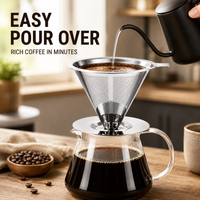 Reusable Stainless Steel Coffee Filter Double Layer Dripper Stand Tea Infuser Coffee Brewing Tool for Home Kitchen Cafe Use
