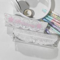 White Lace Bow Print Clear Pencil Case Daily Study Transparent Stationery Bag Pen Case