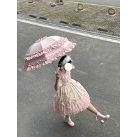 Sweet Edged Princess Umbrella Eight Pole Straight Stick Umbrella for All Seasons Glass Fiber Rod Manual Home Daily Use