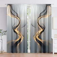 2PC Abstract Gold & Black Smoke Curtains - Modern Gradient Wave Print Window Drapes for Living Room Bedroom Decor