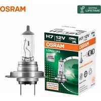 OSRAM LONG LIFE H7 Car Halogen Headlight Original Auto Lamp PX26d 12V 55W More Durable 3200K White Standard High Low Beam 1/2X