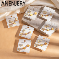 ANENJERY 316L Stainless Steel Geometric Heart Star Moon Zircon Earring Set For Women Simple Fashion Temperament Jewelry Gift