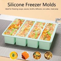 Durable 4 Grids Food Freezing Molds Silicone Extra Large Food Sauce Storage with Lid Reusable Ice Mold