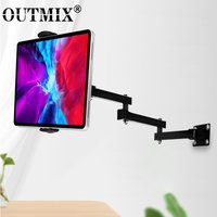 OUTMIX Wall Mount Tablet Stand Long Arm Stretchable Cell Phone Wall Holder Adjustable Metal Wall Stand for iPhone iPad 4-13 inch