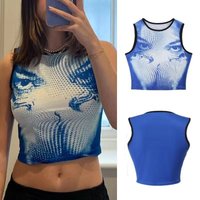 Sexy Short Fit Jaded London Y2K Future Pixel Portrait Print Vest Women's round Neck H-Shape Tank Top South Oil!