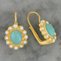 Vintage Charm Synthetic Turquoise Golden Pendant Earrings for Women Bohemian Style Banquet Anniversary Jewelry Accessories Gifts