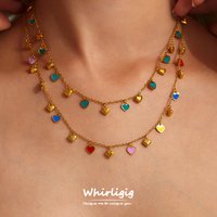 Fancy Enamel Heart Love Stainless Steel Gold Plated Tassel Necklace for Women Waterproof Luxury Jewelry Gift