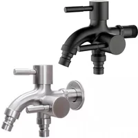 1/2" Double Outlet Faucet for Washing Machine Dual Control Water Tap One in Two out Bidet Faucet Bathroom Sink Fitting