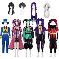 Costume de cosplay Hot The Freak Circus Pierrot Harlequin Jester Columbina pour adulte, comprenant haut, pantalon, perruque et uniforme de clown pour Halloween et Carnaval