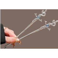 Niche-Snake Shaped Hairpin Neo Chinese Style Glitter Moonlight Stone Metal Hair Stick Girls Trendy Jewelry Hair Accessories 1pc