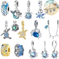 Hot Sale Summer Charms Bead Earrings Crab Turtle Octopus Mermaid Pendant Fit Original Bracelet Necklace For Women DIY Party Gift