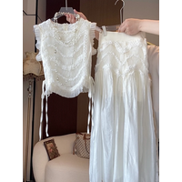 Women's summer sleeveless embroidered unique sweet design vest elegant new half skirt temperament commuting two-piece set