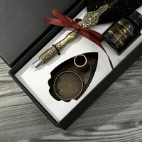 1 Set Retro Classic Texture Practical Calligraphy Feather Dip Pen No Ink Quill Fountain Writing Portable Wedding Gifts Box