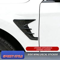 1 Pair 3-Bar Triangle Fender Side Vent Trim, Carbon Fiber & Gloss Black Dual Color, Fake Air Intake Car Exterior Decal
