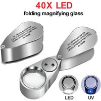 40X Jewelers Loupe Magnifier Metal Magnifying Glasses LED UV Illuminated Jewelry Loop Pocket Folding Magnifying Glass for Coins