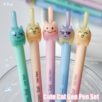 4Pcs Cute Cat Funny Gel Pens 0.5mm Fun Kitten Quick-Dry Pen Creative Animal Black Pen Minimalist Study & Office Use