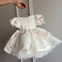 Customized Ivory Flower Girl Dress For Wedding Satin With Bow Knee Length Lovely Kids Banquet Birthday Formal Occasion Ball Gown