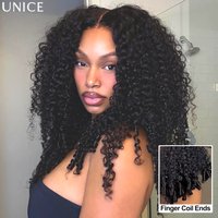 UNice Hair 7x5 & 13x4 Lace Curly Wig With Finger Coil Ends Pre Cut Pre Bleached Glueless Wig Human Hair Ready To Wear