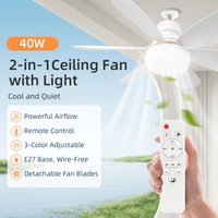 E27 Base LED Ceiling Fan Light 3 Speeds Remote Control LED Fan Lamp for Living Room Study Home Ceiling Fan Light Decor 110v