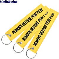 Voikukka Aviation Gift Both Sides Embroidery Remove Before Pew Pew Pattern Yellow Tag Car Keychain Backpack Pendant Wholesale