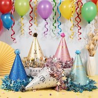 Birthday Party Sequin Cone Hats Glitter Stars Paper Cap Crown Dress Up Birthday Party Decoration Xmas Hat Baby Shower Supply