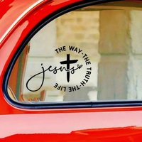 One-piece Way of Jesus car stickers – cross pattern, car exterior decoration with the quote "Road, Truth, Life"