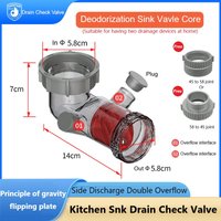 Kitchen Sink Drain Check Valve Side Discharge Double Overflow Anti Odor Accessory 45 to 58 Joint for Anti-Blocking Sewer Tube