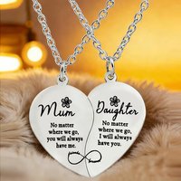 2Pcs Silver Plated Stainless Steel Mum Daughter Split Heart Necklace Set Ideal Gift For Mothers Day And Birthday