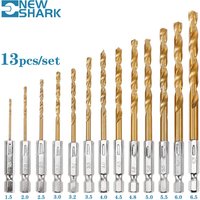 13Pcs HSS Metal Twist Drill Bit Set 1/4 Hex Shank 1.5-6.5mm Suitable For Woodworking And Wood Operations