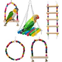 Parrot Wooden Toy Set Hanging Climbing Ladder Colorful Beads Bells Swing Stand Bridge for Small Bird Parakeet Cage Accessories