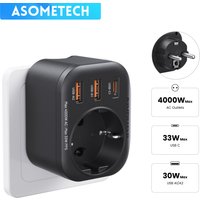 33W GaN Charger 4-IN-1 4000W AC Outlets Power Strip PD PPS USB Type C Wall Fast Charging for IPhone 17 16 Pro Max Samsung Xiaomi