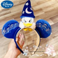 Genuine Disney Sorcerer Donald Duck Headband Blue Velvet Music Note Mickey Ears Hair Hoop Hong Kong Disneyland Hair Toys Gifts