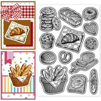 Toast Pattern Clear Stamps Baked Goods Stamp Seal for DIY Scrapbooking and Card Making Paper Craft Decor 6.3 × 4.3 Inch