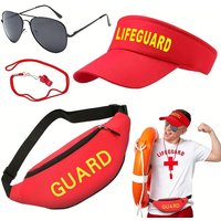 Life Guard Costume Set Fancy Dress Include Hat Fanny Pack Whistle Sunglasses Lifeguard Cosplay Outfit Costume Party Dress Up