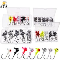 WODJYJ a box 1g 1.5g 2g 3g 3.5g fishing hook jig round head hook with mix colors , fishing tackle hook for soft grub worm baits