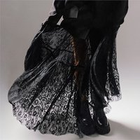 Fashion Perspective Mesh Skirts 2025 Spring Summer High Waist Big Swing Lace Hollow Out Black Skirt Sexy Girl Loose Party Dress