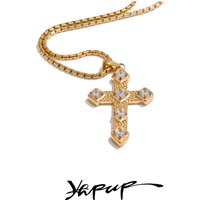 Yhpup Exquisite Shiny Cubic Zirconia Cross Classic Necklace Pendant for Women Stainless Steel Chain Temperament Jewelry Gift