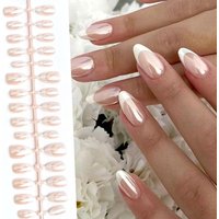 European American Fashion Pearlescent Press On Nail 30pcs White Edge Full Cover Fakenail Mixed Size Nude Transparent False Nail