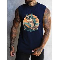 Men's Vest Cute Shark Print Sleeveless Round Neck T-Shirt 3D Printed Daily Sports Fitness Fashion Sleeveless Clothing S-5Xl