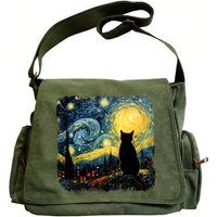 Retro Women's Shoulder Bag Men's Messenger Bag Canvas Crossbody Bag Cat Print Large Capacity Laptop Bag