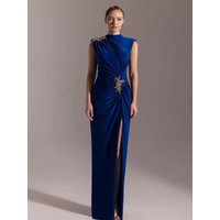 Eightale 2025 Women's Royal Blue Mermaid Evening Dress High Neck Arabic Style Customizable Prom Gown Party Robe De Soiree