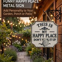 Garden Signs Vintage Square Wooden Outdoor Decor This Is My Happy Place Sign for Home Farmhouse Indoor Pathway Backyard Patio