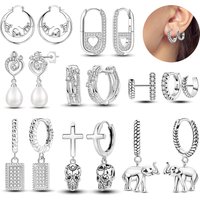Monochrome 925 Sterling Silver Cross Skull Geometric Double-Ring Snake Pattern Cat Earrings Everyday Gift Pairing