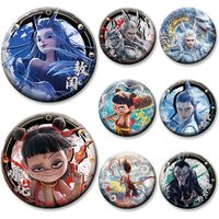 Anime Ne Zha Ao Bing Badge Round Display Brooches Nezha Aobing Cartoon Lapel Pins for Backpack Clothes Accessory Handmade Gifts