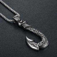 Classic Viking Fish Hook Pendant Chain Men's High Quality Stainless Steel Maui Magic Fish Hook Necklace Amulet Jewelry Wholesale
