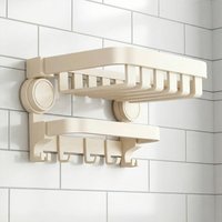 Suction Cup Foldable Towel Rack Wall Mounted Towel Bar (Milky White 40cm)