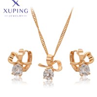 Xuping Jewelry Copper Alloy New Arrival Knot Charm Hoop Earrings Necklace Set for Women Party Birthday Gift X001169473