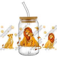 Popular Cartoon Lovely Lion King Simba 16oz UV DTF 3D Transfer Sticker Decals For Glass Can Cup Fashion Craft DIY Creative
