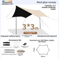 3x3/3x4.5m Camping Tarp Shade with Pole Large Camping Tent Sunscreen Rainproof Waterproof Octagon Butterfly Shade Sunshade